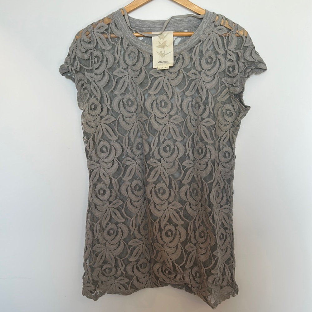 Paper Crane gray lace layering shirt from Anthropologie